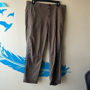 Olive green embroidered ankle length pants